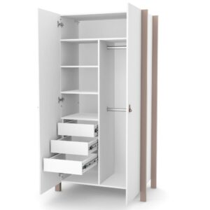 Dulap Maia 960 alb cappuccino, detaliu de interior și finisaj 1