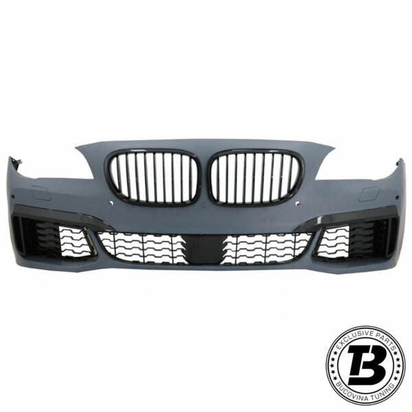 Bară față M760 Design compatibilă cu BMW Seria 7 F01 F02, nevopsită, vedere din față cu grilele montate