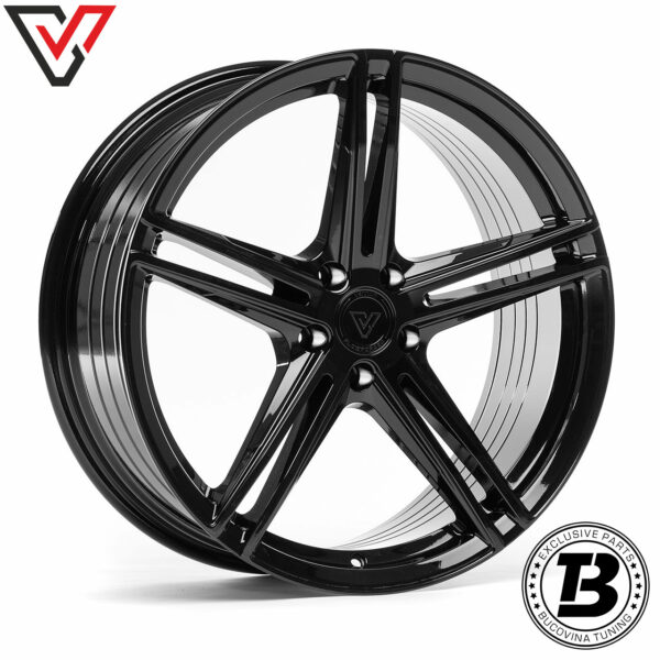 Jantă Vennom Flowforged VFF.1 Corsa Black cu cinci spițe duble, vedere din față