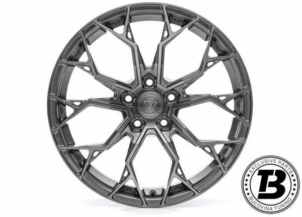 Jantă Vennom VFF.4 Brushed Gunmetal Dark privită frontal, cu cele cinci găuri de prindere