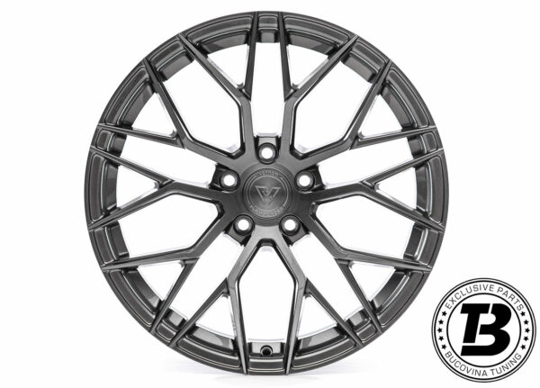 Jantă Vennom VFF.5 Brushed Gunmetal Dark privită frontal, cu cele cinci găuri de prindere