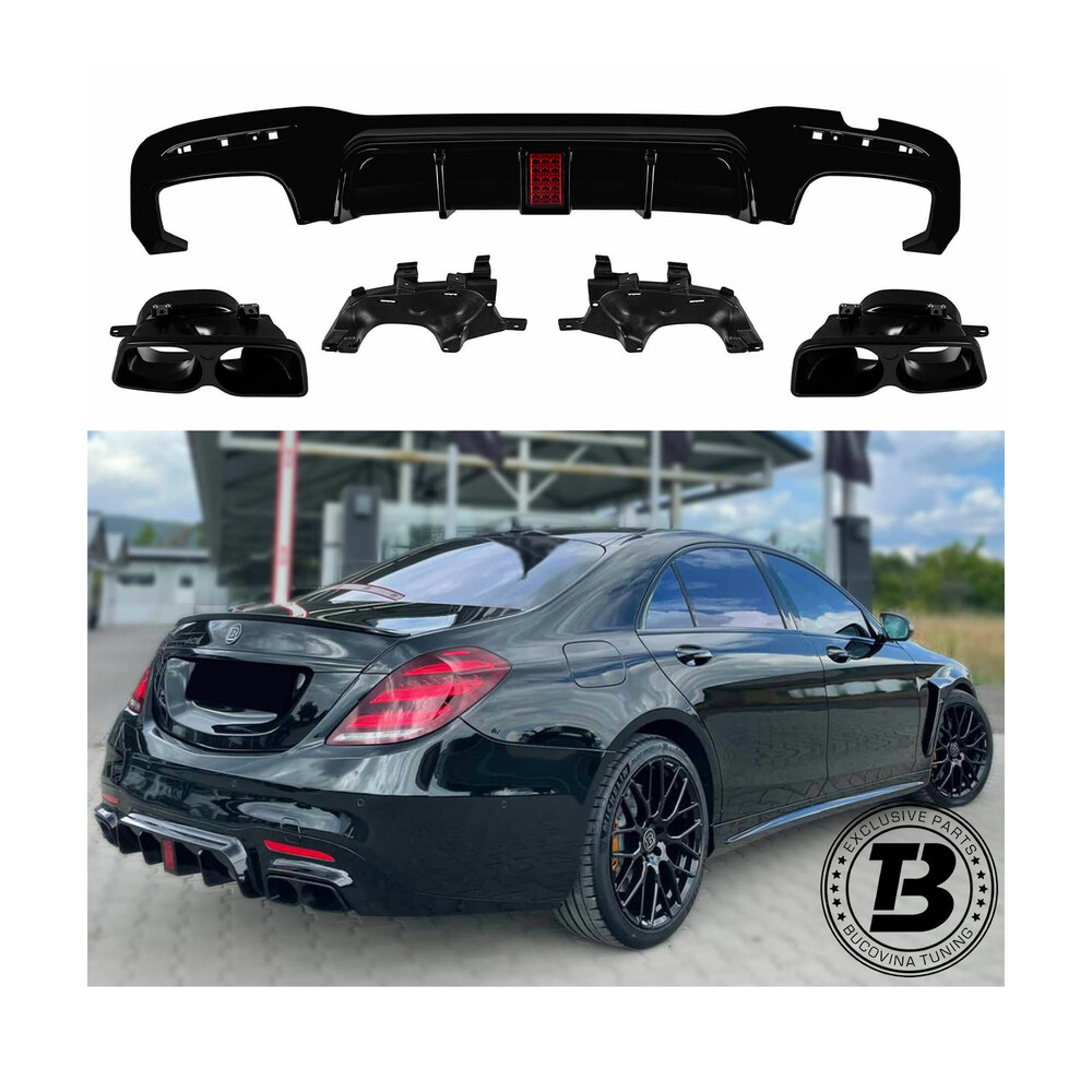 Difuzor Bară Spate cu Ornamente compatibil cu Mercedes S Class W222 B Design Difuzor Bară Spate cu Ornamente compatibil cu Mercedes S Class W222 B Design