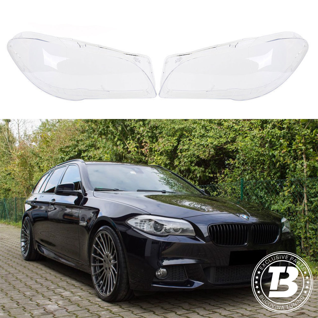 Sticle faruri compatibile cu BMW Seria 5 F10/F11 Sticle faruri compatibile cu BMW Seria 5 F10/F11, pereche și touring închis la culoare
