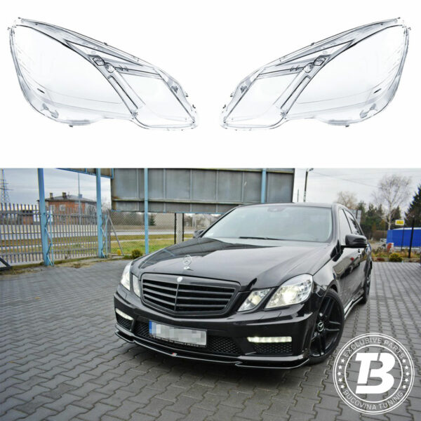 Sticle faruri compatibile cu Mercedes-Benz E-Class W212 pre-facelift, pereche și sedan negru