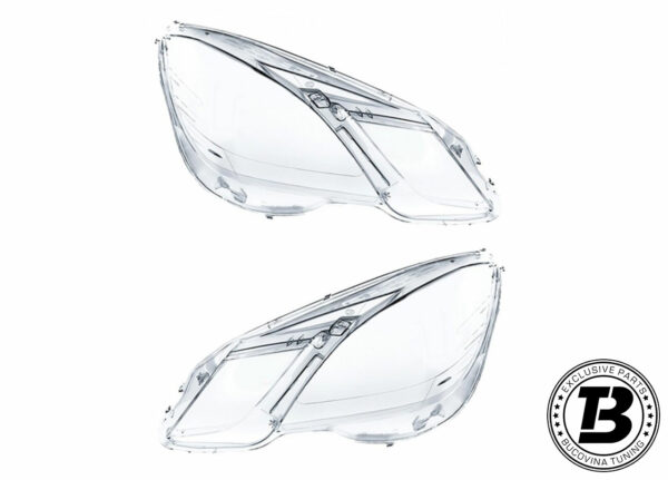 Pereche de sticle de far pentru E-Class W212 pre-facelift, pe fundal alb