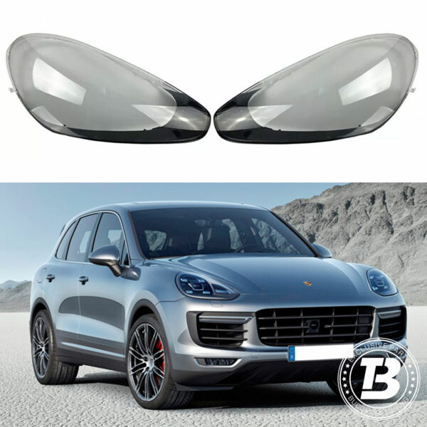 Sticle faruri compatibile cu Porsche Cayenne facelift, pereche și SUV argintiu de prezentare
