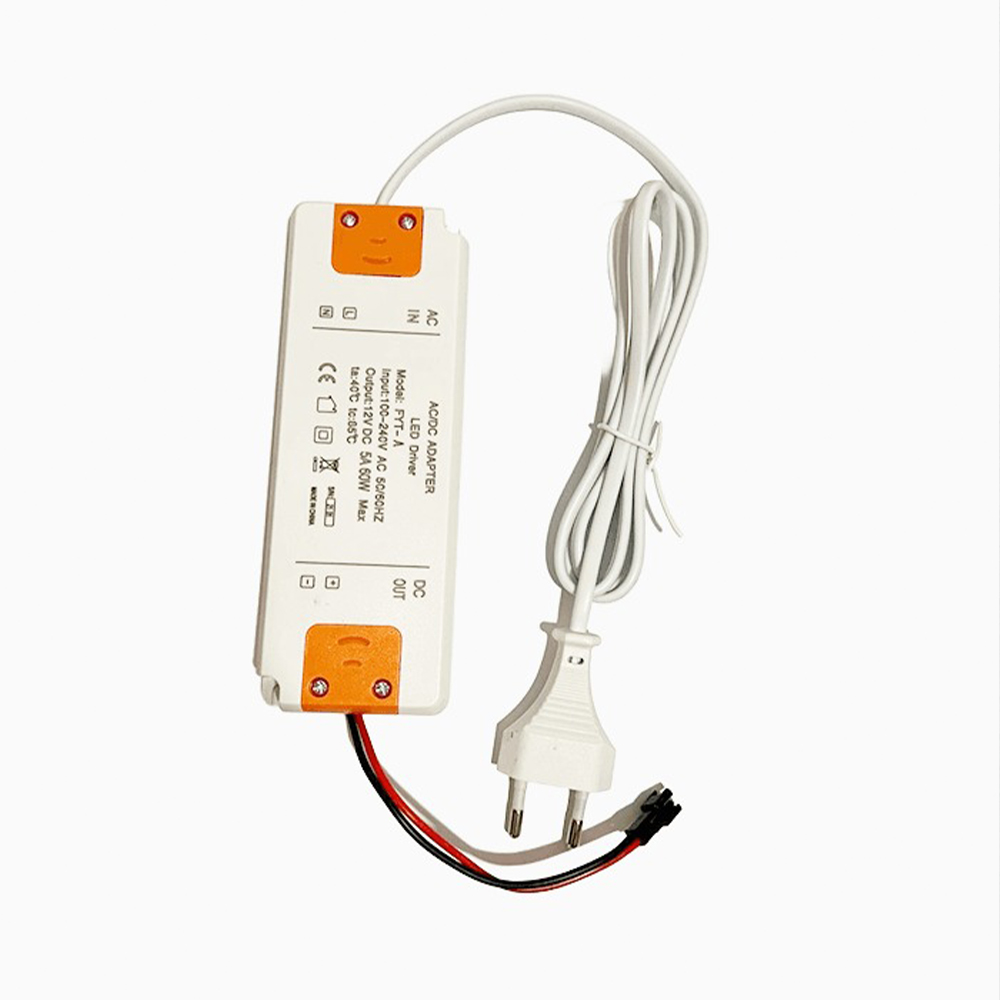 Sursa de alimentare 12 V, 60 W Sursă de alimentare albă pentru bandă LED, cu capete portocalii, cablu cu ștecher și fire roșu și negru la ieșire