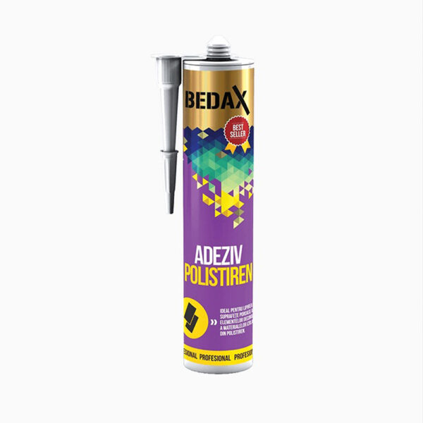Cartuș de adeziv pentru polistiren BEDAX de 280 ml, cu duză de aplicare alături