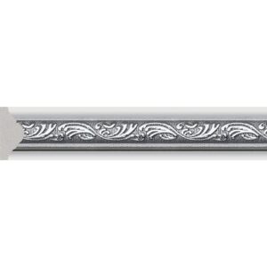 Baghetă Roma JX18-A-019 din durcompozit, argintie, cu volute albe-argintii pe fond gri în relief
