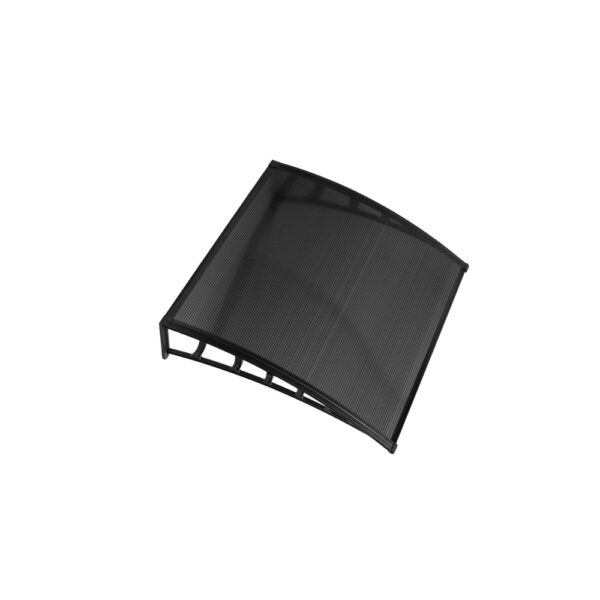 Copertină de 1050 x 1200 mm cu acoperiș curbat din policarbonat fumuriu, văzută de sus, pe fundal alb