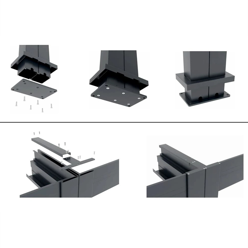 Kit de prelungire pergolă X 4000 mm Piesele kitului de prelungire X de 4000 mm: placa de bază pentru doi stâlpi și conectorul ramei