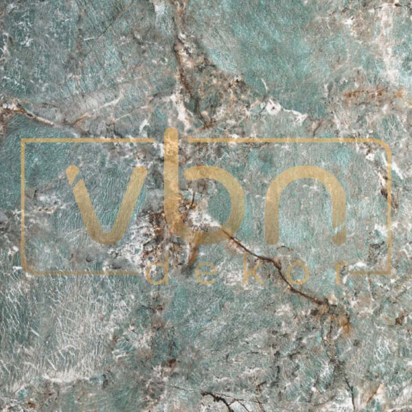 Panou decorativ flexibil GH-168, marmură verde-turcoaz cu vene maro-ruginii și zone albe