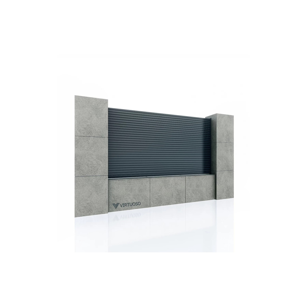 Panou de gard Tron gri închis 1500 x 2000 mm Panou de gard Tron gri închis cu striații orizontale fine, între stâlpi de beton, pe soclu