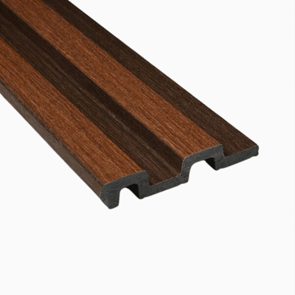 Panou riflat FDE132 din polimer dur cu aspect de stejar maro, profil cu două canale adânci
