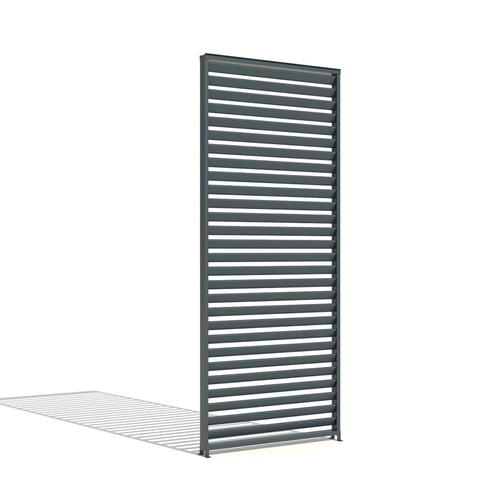 Paravan cu jaluzele 922 × 2285 mm – lamele deschise Paravan cu jaluzele de 922 × 2285 mm, gri antracit, cu lamelele deschise, vedere din unghi