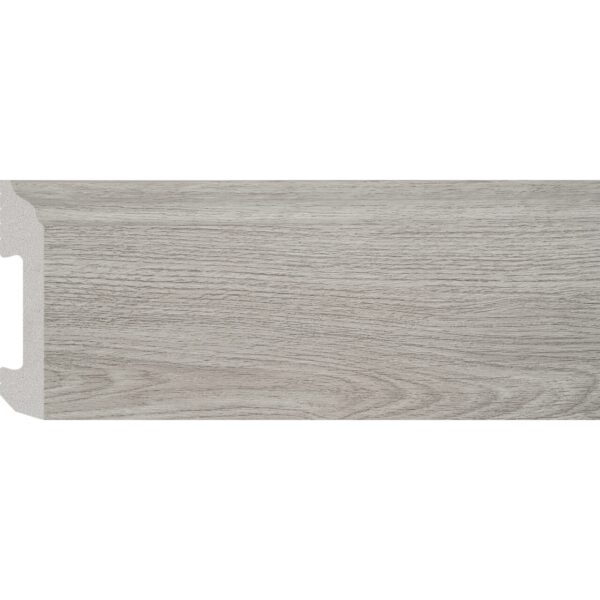 Plintă durcompozit JC581-G-13513T cu decor de stejar gri deschis și fibră în arcade, vedere frontală