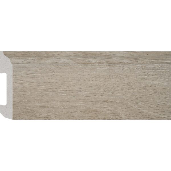 Plintă durcompozit JC581-G-5122T cu decor de stejar maro deschis și fibră fină în relief, vedere frontală