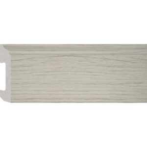 Plintă durcompozit JC581-G-6832T cu decor de lemn gri deschis și fibră în relief, vedere frontală cu secțiunea