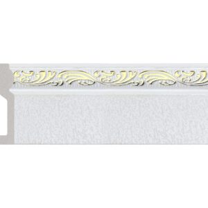Plintă durcompozit JT1564-A-W1GT albă cu bandă ornamentală aurie în relief și suprafață texturată