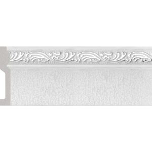 Plintă durcompozit JT1564-A-W1ST albă cu bandă de volute argintii în relief, vedere frontală
