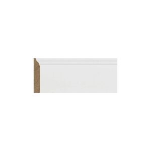 Plintă MDF albă M 1004 de 8,3 cm cu margine rotunjită și canelură, vedere frontală cu secțiunea