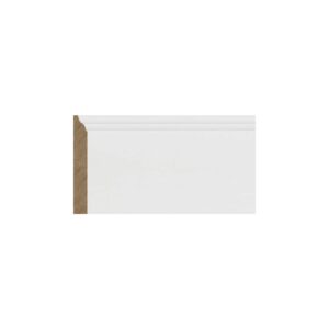 Plintă MDF albă M 1005, semilucioasă, cu muchie superioară rotunjită, văzută din lateral cu secțiunea MDF