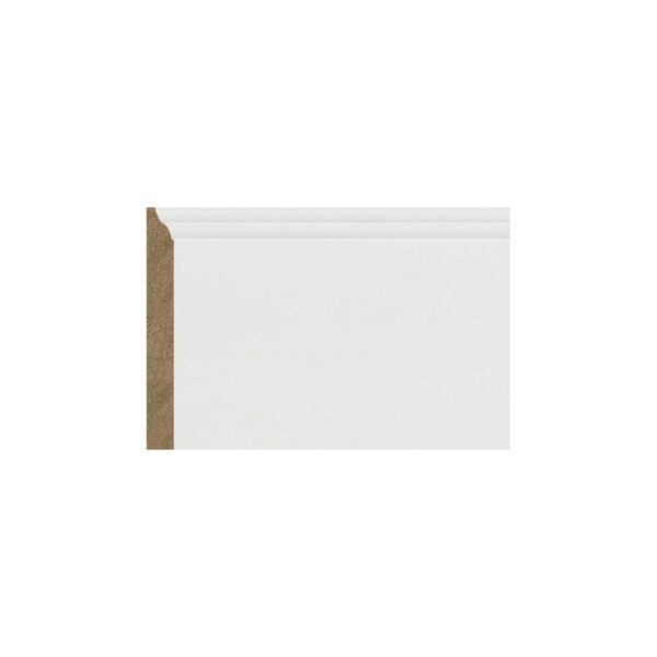 Plintă MDF albă M 1006 de 13,1 cm cu marginea de sus profilată, vedere frontală cu secțiunea