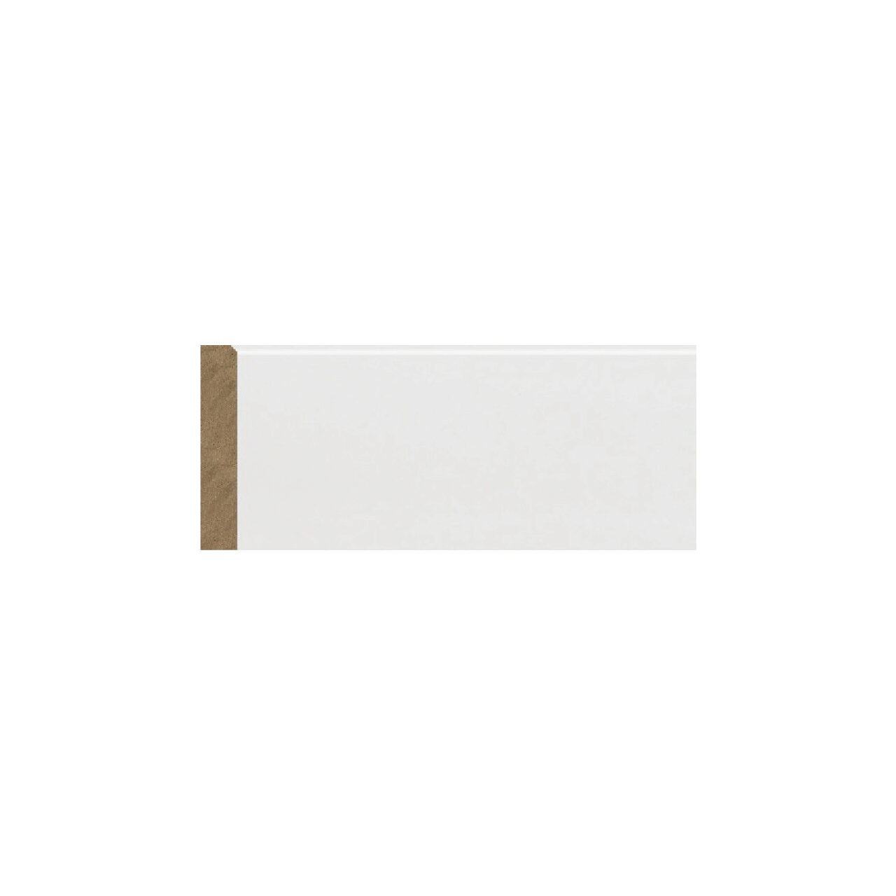 Plintă MDF albă M 1016, 8,3 cm × 2,4 m Plintă MDF albă M 1016 de 8,3 cm cu fața dreaptă, vedere frontală cu secțiunea barei