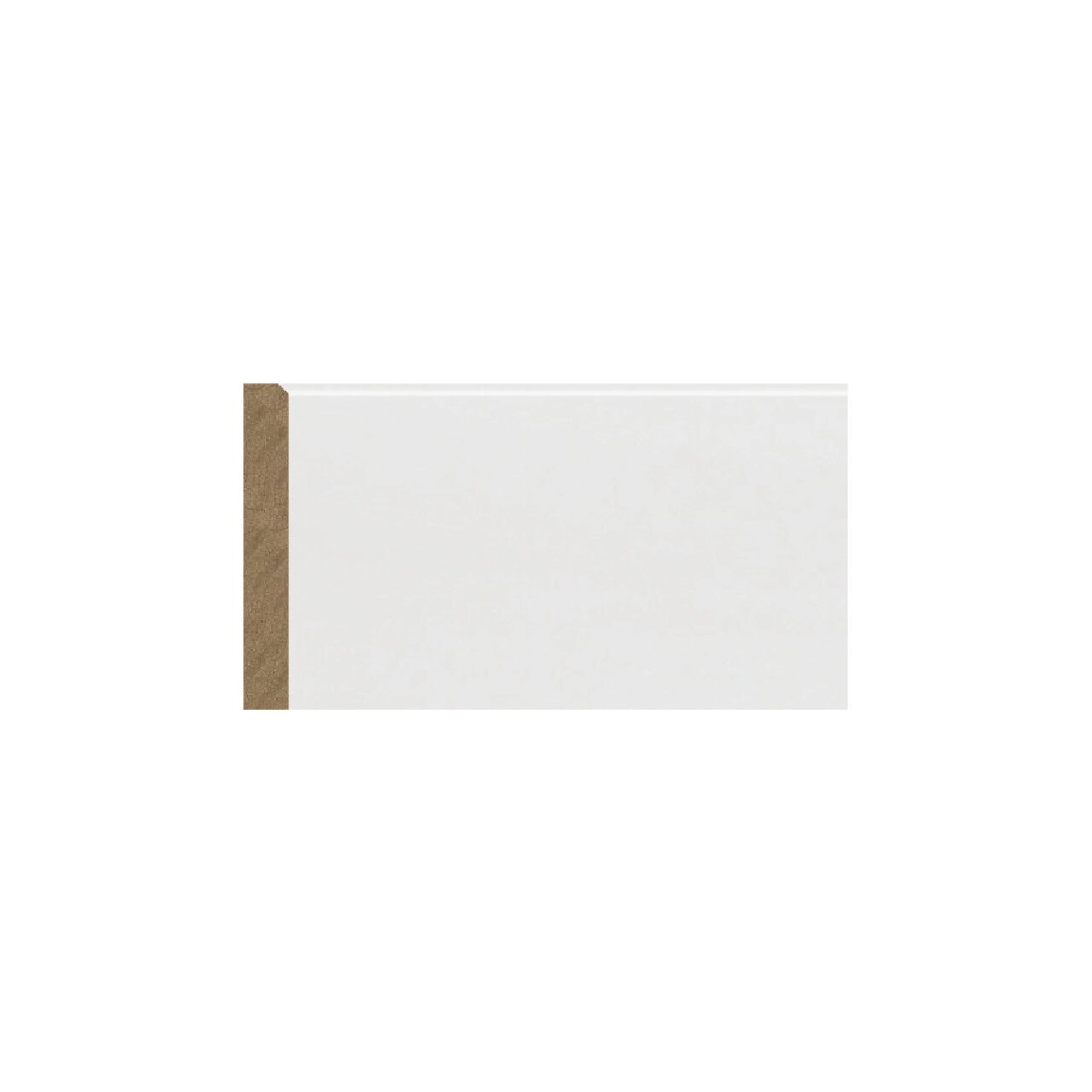 Plintă MDF albă M 1017, profil drept Plintă MDF albă M 1017 cu față dreaptă și muchie superioară teșită, văzută din lateral
