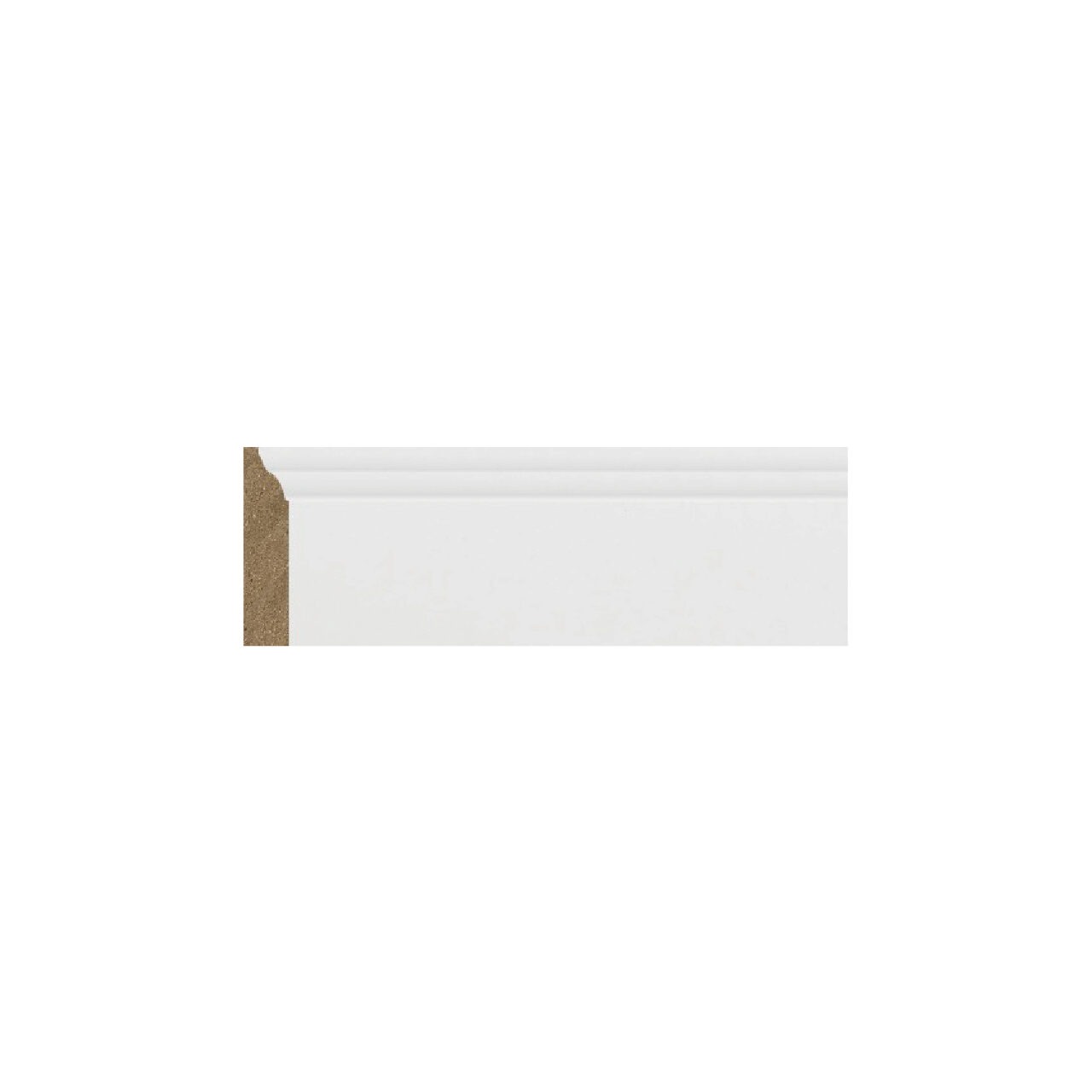 Plintă MDF albă M 1325, 6 cm × 2,4 m Plintă MDF albă M 1325 de 6 cm cu marginea de sus rotunjită, vedere frontală cu secțiunea