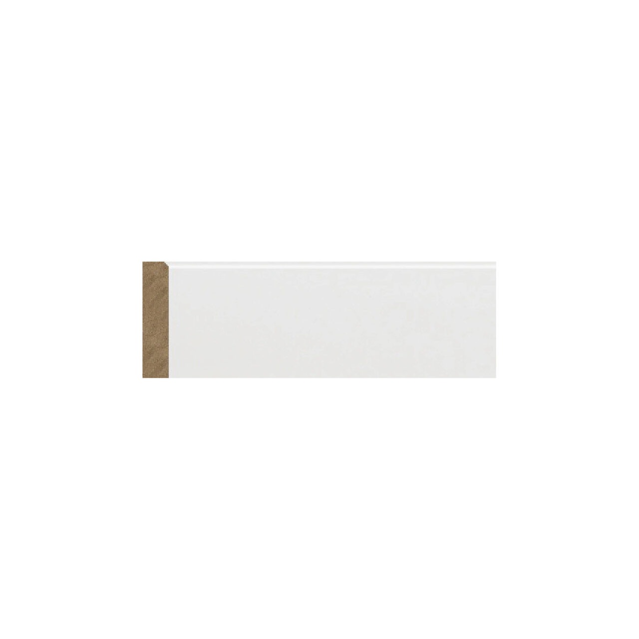 Plintă MDF albă M 1326, 6 cm × 2,4 m Plintă MDF albă M 1326 de 6 cm cu profil drept, vedere frontală cu secțiunea barei