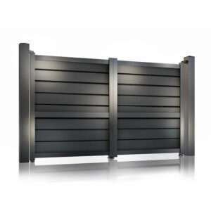 Poartă auto batantă Baldur gri antracit 3000 × 1800 mm, două canate cu lamele late înclinate
