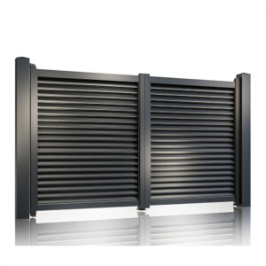 Poartă auto batantă Jaluzea Suprem gri antracit 3000 × 1800 mm, două canate cu lamele orizontale dese