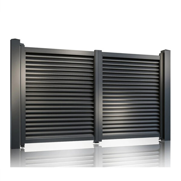 Poartă auto batantă Jaluzea Suprem gri antracit 3000 × 1800 mm, două canate cu lamele orizontale dese