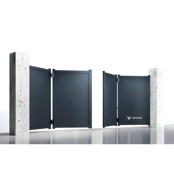 Poartă bi-fold Apollo 2.0 cu panouri pline netede, pliate pe jumătate în timpul deschiderii