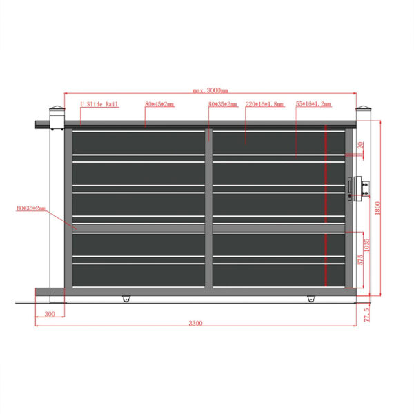 Desen tehnic poartă culisantă Neptun cu gol maxim de 3000 mm și canat de 3300 mm
