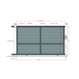 Desen tehnic poartă culisantă Baldur 3000 × 1800 mm, cu golul maxim, lungimea canatului și profilele