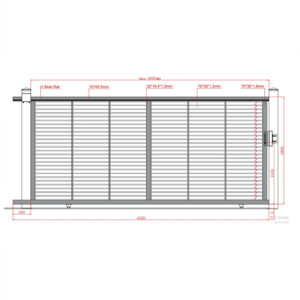 Desen tehnic poartă culisantă Jaluzea Suprem: gol maxim 4000 mm, canat de 4300 mm, ghidaj superior