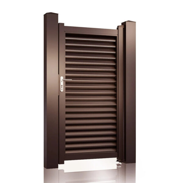 Poartă pietonală Jaluzea Suprem maro 900 × 1800 mm, cu lamele tip jaluzea și mâner metalic