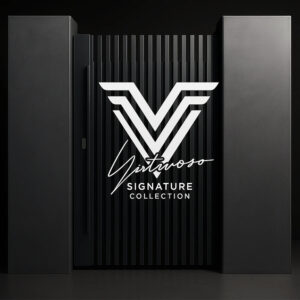 Poartă pietonală Supernova pe fundal negru, cu sigla colecției Virtuoso Signature