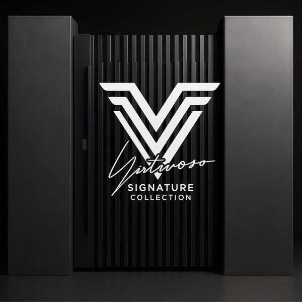 Poartă pietonală Supernova pe fundal negru, cu sigla colecției Virtuoso Signature