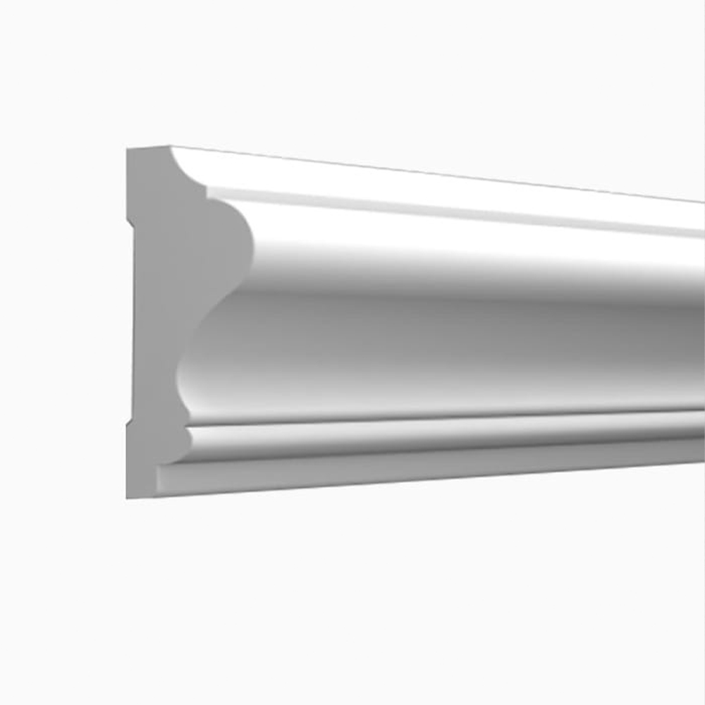 Profil decorativ P8, 240 x 6 cm Profil decorativ P8 din polimer dur alb, lat, cu borduri rotunjite și scobitură centrală