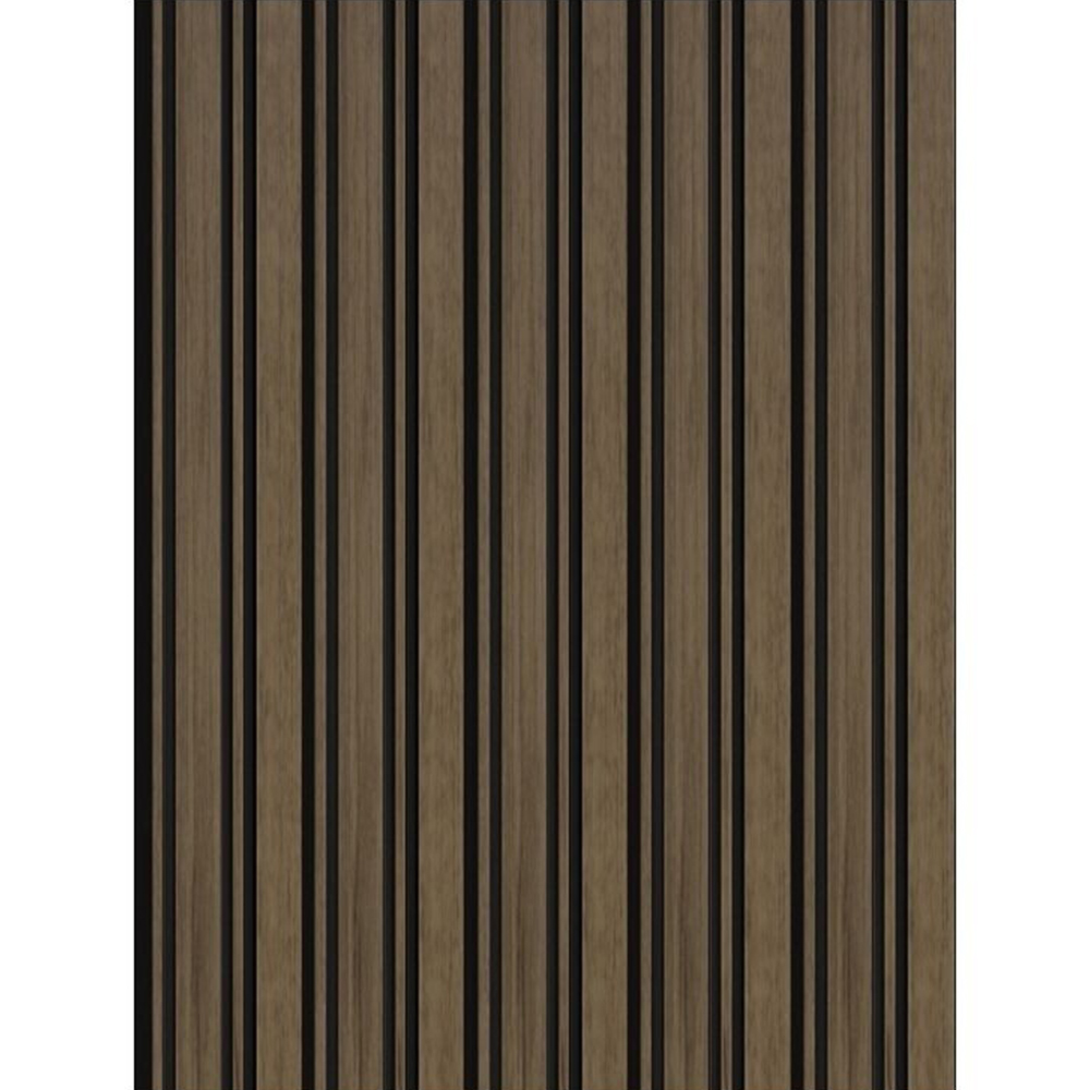 Riflaj JC963-1287T, stejar cu negru Riflaj JC963-1287T montat, benzi cu aspect de stejar de lățimi diferite și linii negre, vedere frontală