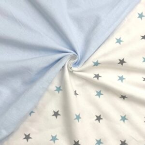 Scutecele din flanel Stars albastru suprapuse: bleu uni și alb cu stele albastre și gri