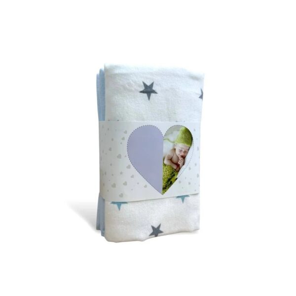 Set 2 scutece din flanel Stars albastru, împăturite în ambalaj cu banderolă de carton