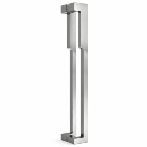 Două mânere de tras din inox satinat, profil dreptunghiular 38 × 25 mm, montate față în față, lungime 600 mm