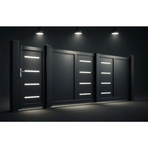 Set Thor gri antracit fotografiat seara, sub trei spoturi, cu plăcuțele decorative luminate