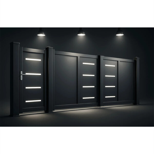 Set Thor gri antracit fotografiat seara, sub trei spoturi, cu plăcuțele decorative luminate
