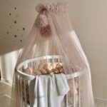 Baldachin din tul pentru pătuț bebe, cappuccino, detaliu al modelului