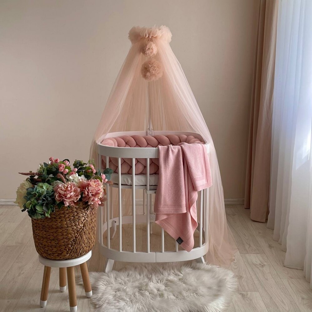 Baldachin din tul pentru pătuț bebe, roz pudră, vedere de ansamblu Baldachin din tul pentru pătuț bebe, roz pudră, vedere de ansamblu